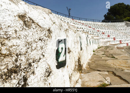 Numbering numbers, Empty Bullring, arena, bullfight, white village of Mijas Pueblo in Southern Spain. Andalusia, Costa del Sol Stock Photo