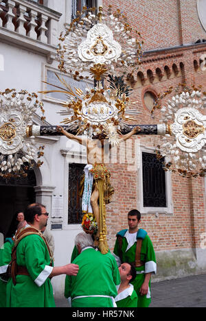 Padua, Italy. Ligurian faithful Christians on a pilgrimage to the Stock
