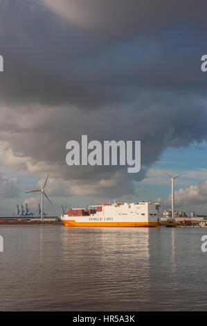 Cargo Boats on the thames at tilbury docks, taken from Northfleet Stock Photo