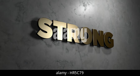 Strong - Gold sign mounted on glossy marble wall  - 3D rendered royalty free stock illustration. This image can be used for an online website banner a Stock Photo