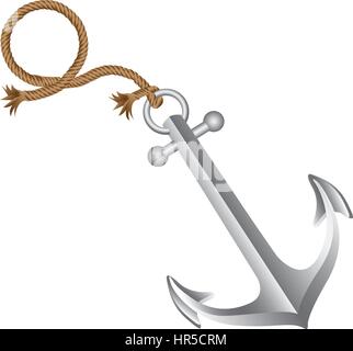 realistic silver silhouette anchor design with rope break Stock Vector