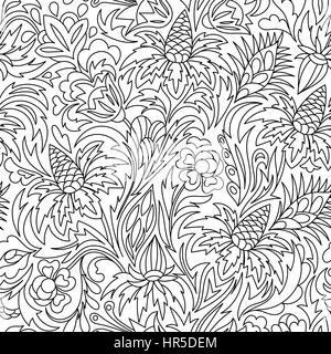 Coloring  book. Hand drawn. Black and white seamless pattern. Adults, children. Flowers. Stock Vector
