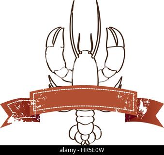 silhouette lobster with old ribbon Stock Vector