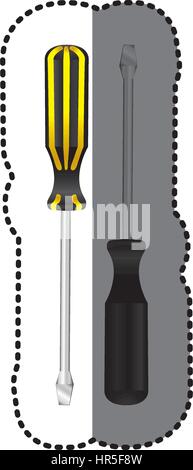 sticker realistic silhouette color with pair of screwdrivers Stock Vector