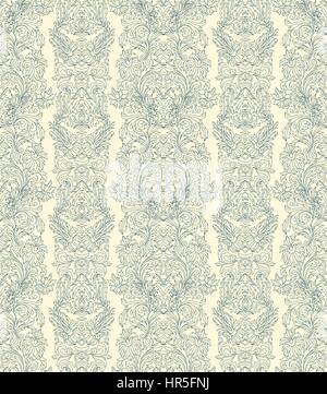 Hand drawn seamless stylized foliage striped damask background vector  Stock Vector