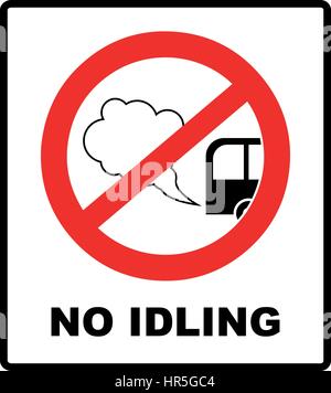No idling or idle reduction sign on white background. vector illustration. turn engine off. prohibition symbol in red circle isolated on white. Stock Vector