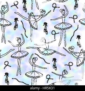 Seamless pattern with dancing ballerinas on a floral background. Vector Stock Vector