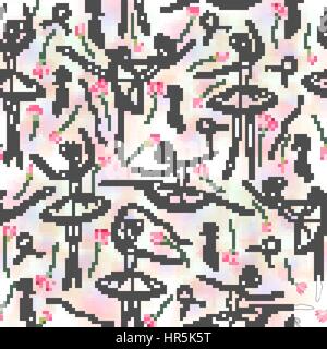 Seamless pattern with dancing ballerinas on a floral background. Vector Stock Vector