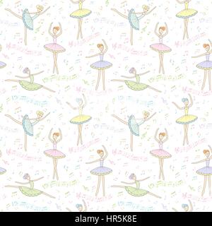 Seamless pattern with dancing ballerinas on a floral background. Vector Stock Vector
