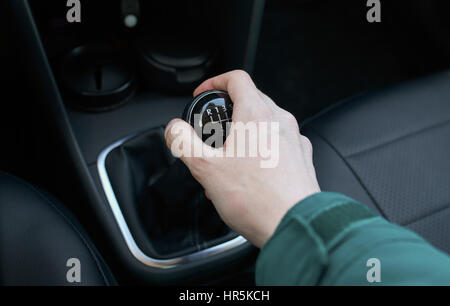 hand on the shift manual transmission Stock Photo