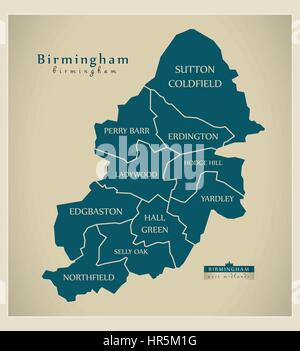 Modern City Map - Birmingham city of England with boroughs and titles ...