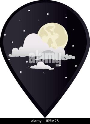 Mark icon pointer gps with Moon night with clouds and star Stock Vector