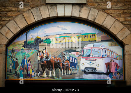 Walter Kershaw mural artists work at the entrance to Littleborough Coach house Lodge Street Littleborough, Rochdale, Lancashire, England, UK. Stock Photo