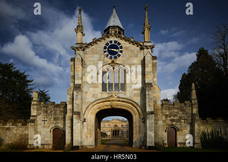 Sunny day at the gatehouse clocktower Bishopthorpe Palace Grade I listed stately home historic house south of York city centre in Yorkshire, England,U Stock Photo