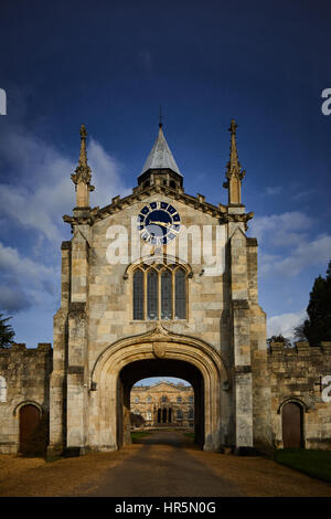 Sunny day at the gatehouse clocktower Bishopthorpe Palace Grade I listed stately home historic house south of York city centre in Yorkshire, England,U Stock Photo