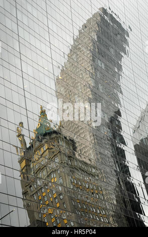 New York City, USA - September 26, 2012: Skyscrapers reflecting in office building in New York City, architectural background reflections. Stock Photo