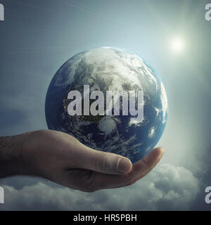 Earth on Human Hand,3d rendering Stock Photo