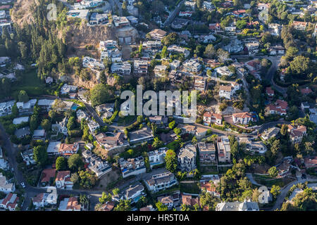 Los Angeles, California, USA - August 6, 2016:  Aerial view of fashionable hillside homes near Laurel Canyon in the hills above West Hollywood. Stock Photo