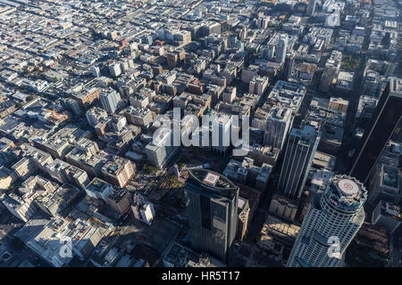 Los Angeles, California, USA - August 6, 2016:  Late afternoon aerial view of high rise towers and the downtown historic core. Stock Photo