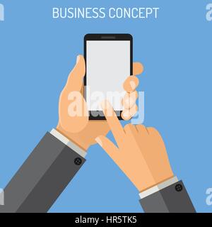 Man holding smartphone in hand Stock Vector