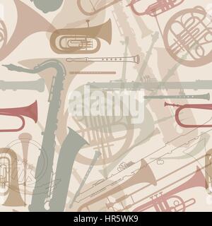 Abstract Music Background. Seamless texture with musical instruments. Musical tiled pattern. Stock Vector