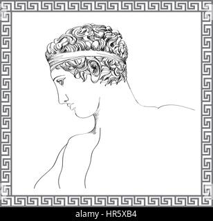 Greek sculpture. Vector hand drawn sketch. Engraving mans portrait. Travel Greece illustration Stock Vector