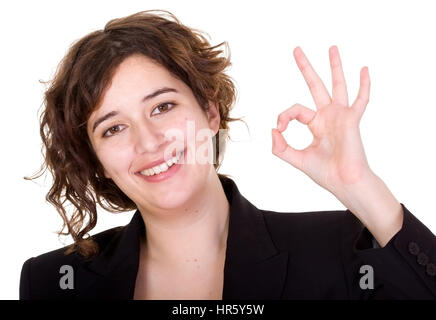 business woman doing an ok sign over a white background Stock Photo