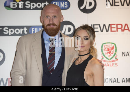 Wales defender James Collins and his wife Samantha Collins attend the UK premiere of Don't Take Me Home, the story of Wales' journey to the semi-finals of UEFA Euro 2016, at the Vue West End, London. Stock Photo