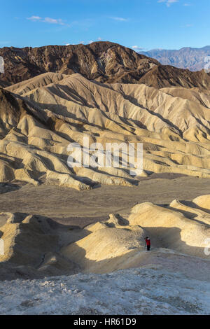 People, photographer, hiker, Zabriskie viewpoint, Zabriskie Point, Death Valley National Park, Death Valley, California, United States, North America Stock Photo