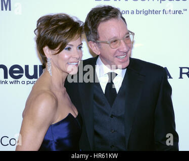 Jane Hajduk and Tim Allen arriving at the Elton John Oscar Party in Beverly Hills, Los Angeles, USA. PRESS ASSOCIATION Photo. Picture date: Sunday February 26, 2017. Stock Photo