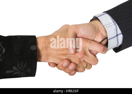 business couple shaking hands over a white background Stock Photo