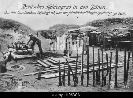 German World War I photographic postcard depicting a grave for fallen German soldiers, 1915. From the New York Public Library. Stock Photo