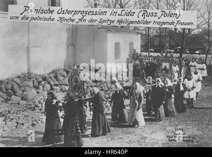 German photographic postcard from World War I depicting an Easter procession in Poland, 1915. From the New York Public Library. Stock Photo