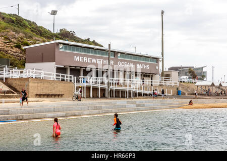 Merewether Ocean baths were opened in 1935 and remain popular swimming spot, Newcastle city,New south wales,Australia Stock Photo