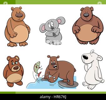 Cartoon Illustration of Bears Animal Characters Set Stock Vector