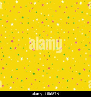 Mardi Gras tileable design element, Fat Tusday seamless pattern with stars and beads. Yellow background Stock Vector