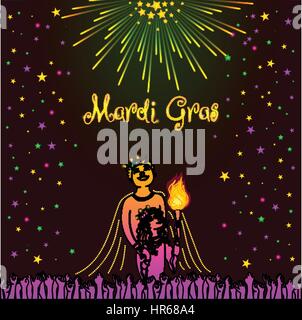 Mardi Gras design element, Fat Tusday invitation card template with King and Queen of Carnival Stock Vector