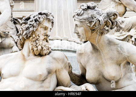 A close up of a sculpture of a man and women gazing lovingly into each others eyes. Located in Vienna Austria. Stock Photo