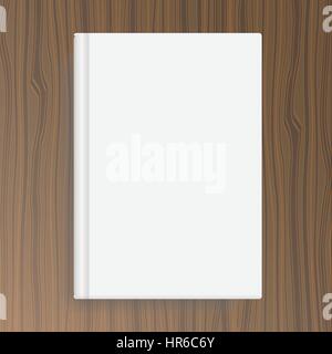 Book cover template on wood texture table. Stock Vector