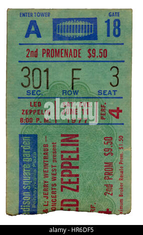 Ticket Stub of Led Zeppelin performing at Madison Square Garden in New ...