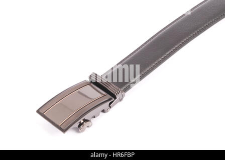 Black men's leather belt isolated on white background Stock Photo