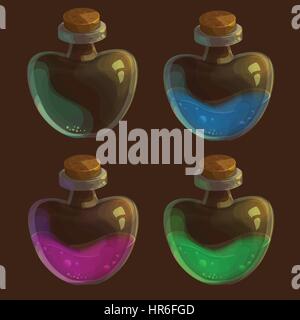 Vector set of four bottles with poison - in different colors and one empty Stock Vector