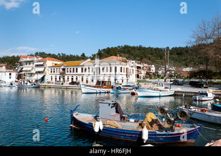 Fishing boats at the harbor of Limenas, Thassos island, Greece Stock Photo