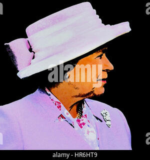 'Pop Art' treatment portrait of HRH Queen Elizabeth II from an original Ian Shaw image... Stock Photo