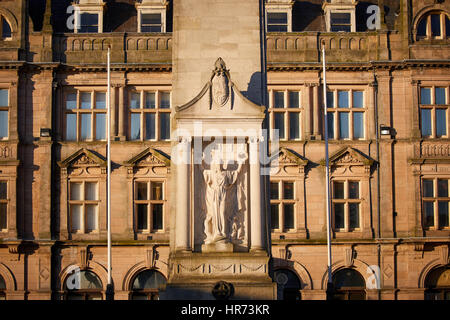 Autumn golden light blue sky no clouds on a sunny day in Preston War Memorial Cenotaph and historical buildings in Market Square, Lancashire,England,U Stock Photo