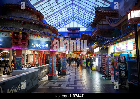 Food hall  inside interior of Great Hall Orient, Intu Trafford Centre t at shopping mall centre complex Dunplington, Manchester, England, UK. Stock Photo