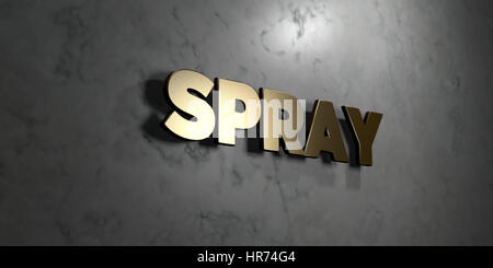 Spray - Gold sign mounted on glossy marble wall  - 3D rendered royalty free stock illustration. This image can be used for an online website banner ad Stock Photo