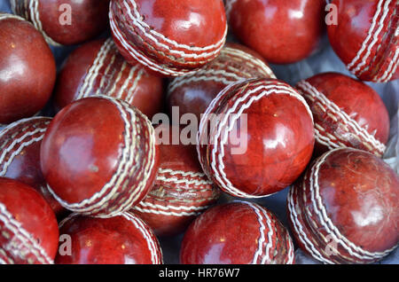 Red cricket balls Stock Photo