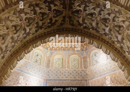 14th century oratory or mihrab at the Madrasah of Granada founded as a sciences school in 1349 by the Nasrid monarch Yusuf I, Sultan of Granada. Grana Stock Photo