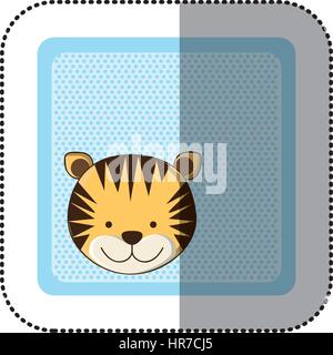 sticker colorful greeting card with picture tiger animal Stock Vector